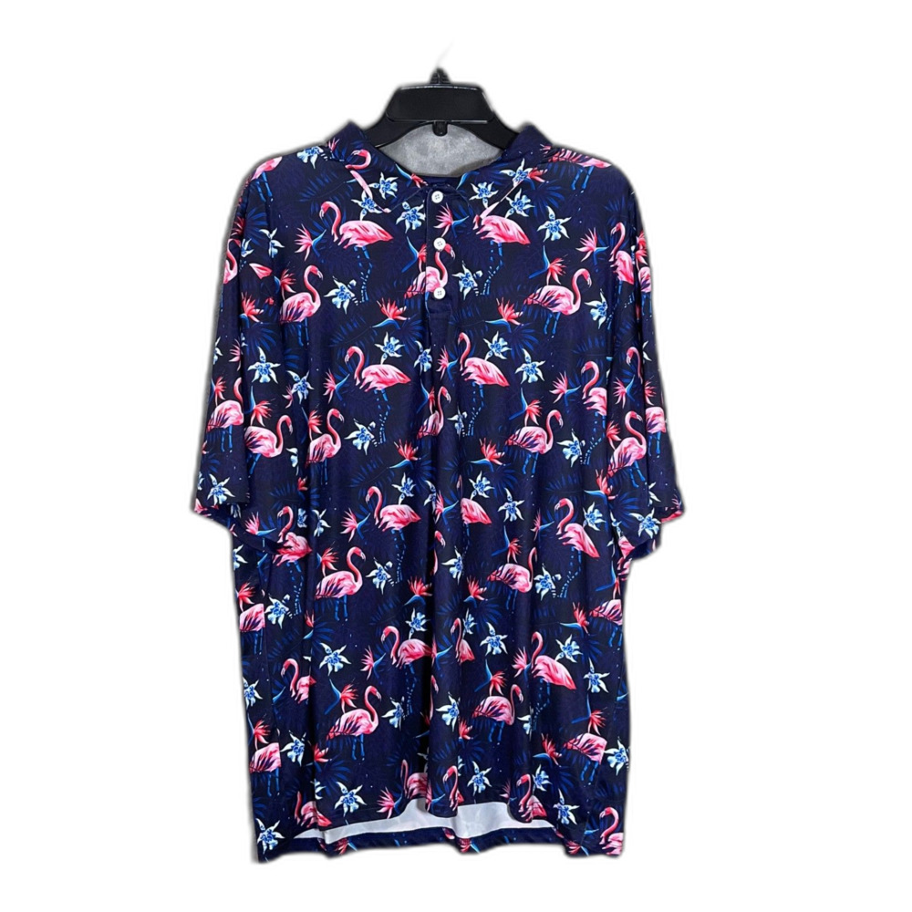 Obnoxious Golf AOP Polo shirt  Men's XL Blue Flamingo Party Performance